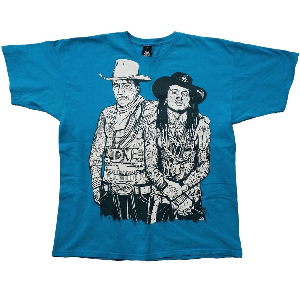 Upper Playground Men's XL John Wayne Lil Wayne Rap Blue T-Shirt  Y2K